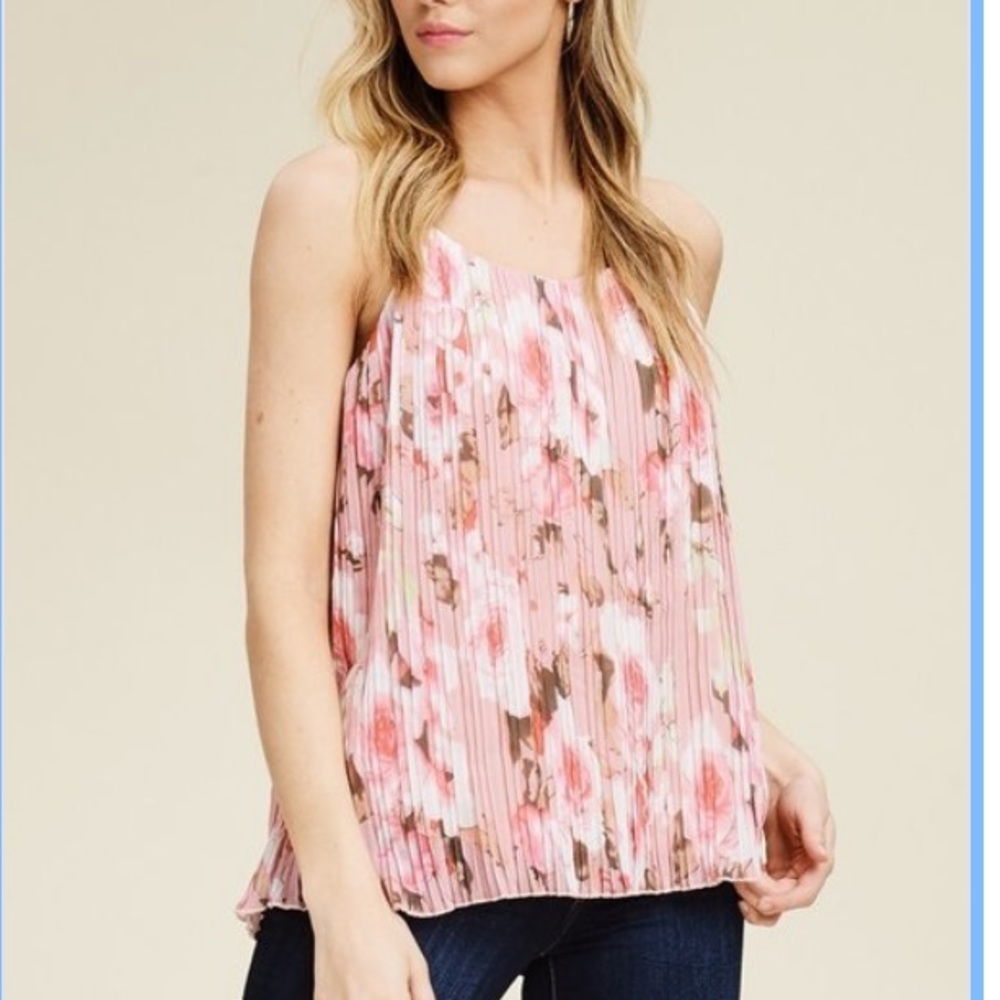 Pink Floral Pleated Cami Top
